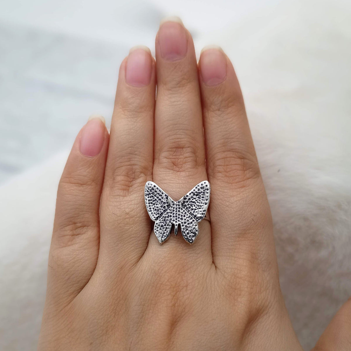 Butterfly Shape Silver Oxidised Adjustable Finger Ring