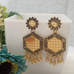 Mirror Drop Beads Cute Golden Oxidised Earrings