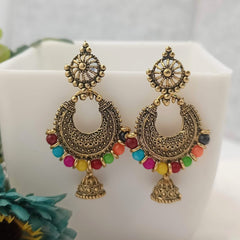Chaandbali Multicolor Beads Golden Oxidised Earrings