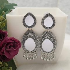 Water Drop Shape Mirror Silver Oxidised Earrings