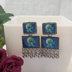 Krishna Ji Bansuri Sticker Silver Oxidised Earrings