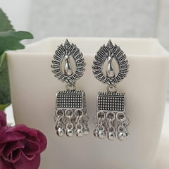 Doli Jhumka Peacock Stud Silver Oxidised Earrings