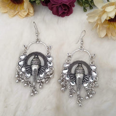 Ganesh Ji Stone Studded Silver Oxidised Earrings