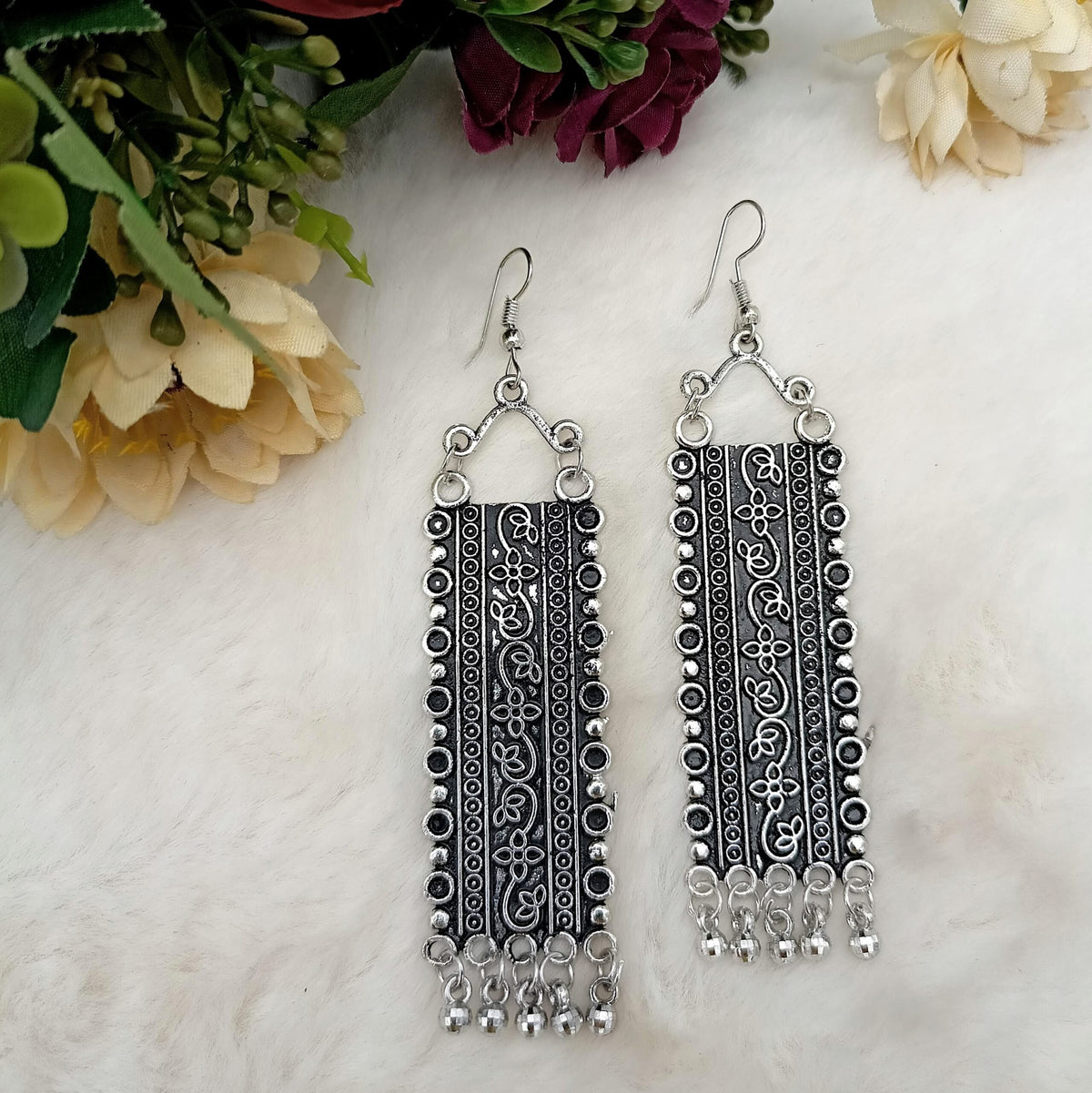 Rectangle Shape Trending Silver Oxidised Earrings