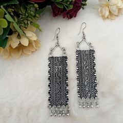 Rectangle Shape Trending Silver Oxidised Earrings