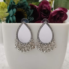 Mirror Water Drop Shape Silver Oxidised Studs Earrings