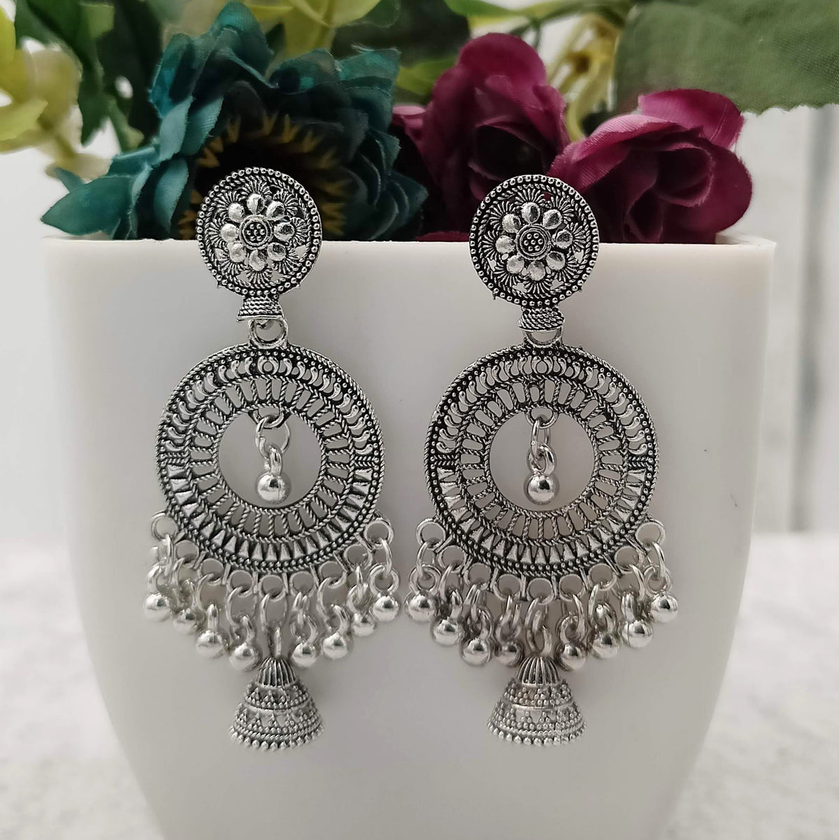 Gorgeous Trending Jhumka Silver Oxidised Earrings