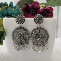 Traditional Round Trendy Silver Oxidised Earrings