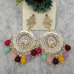 Multicolor Beads Round Bollywood Trending Stone Polki Golden Earrings