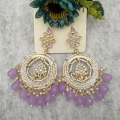 Purple Beads Bollywood Trending Stone Polki Golden Earrings