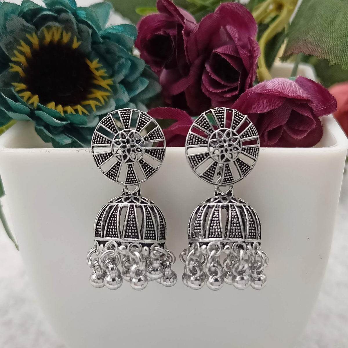 Bollywood Jhumka Silver Oxidised Earrings