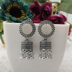 Beautiful Circle Jhumka Silver Oxidised Earrings