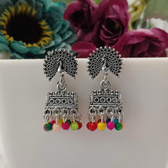 Doli Multicolor Jhumka Peacock Silver Oxidised Earrings