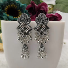 Cute Jhumka Silver Oxidised Earrings