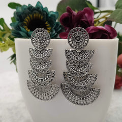 Four Layer Chandbali Silver Oxidised Earrings