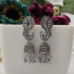 Beautiful Peacock Jhumka Silver Oxidised Earrings