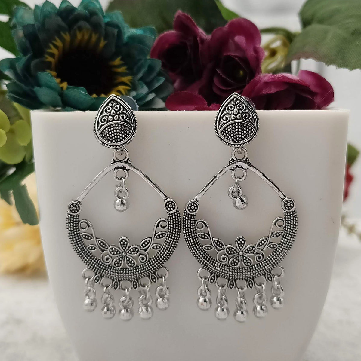 "Teri Chaand Baaliyan" Silver Oxidised Earrings