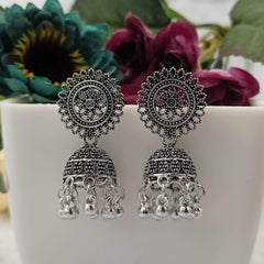 Flower Design Silver Oxidised Trendy Earrings