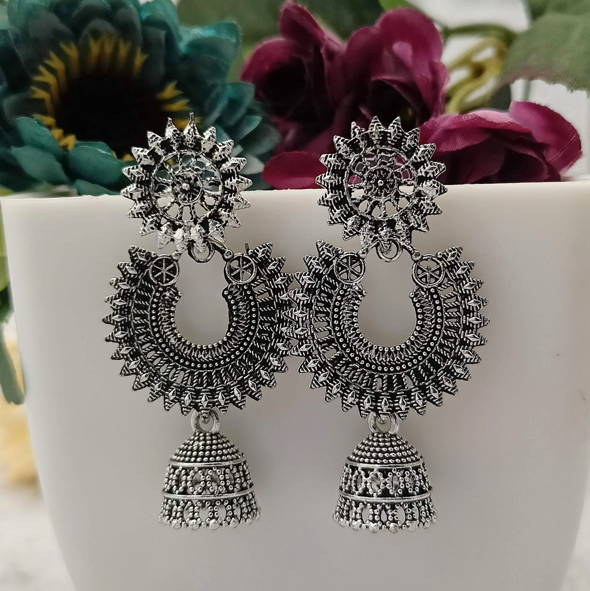 Peacock Chandbali Oxidised Trendy Jhumka Earrings