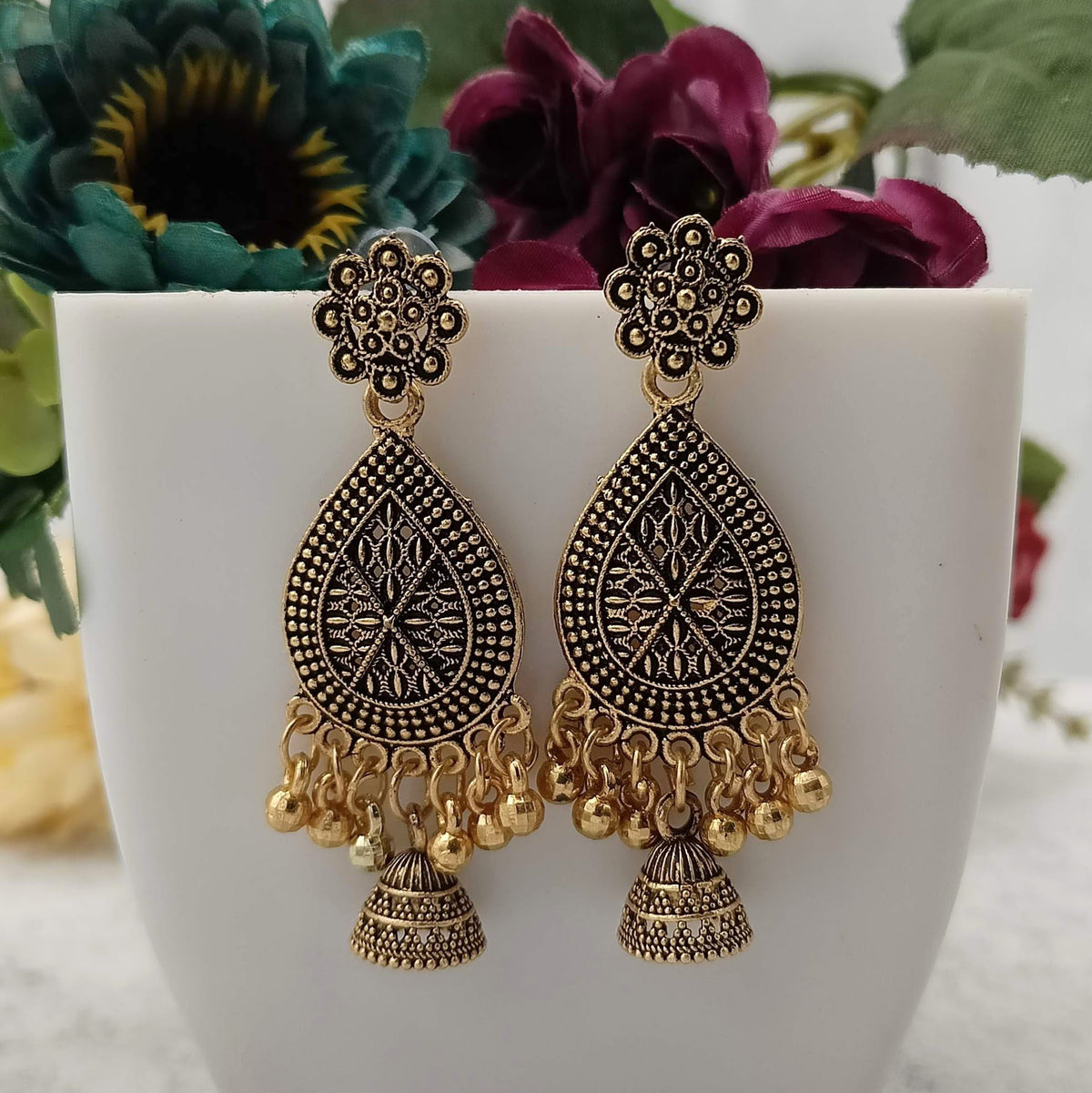 Golden Jhumka Oxidised Trending Cute Earrings