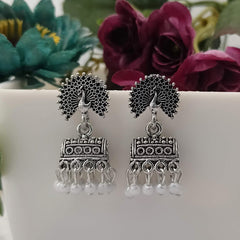 Peacock Doli Jhumka Silver Oxidised Trending Earrings
