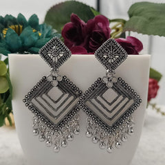 Diamond Shape Silver Beads Oxidised Trending Earrings