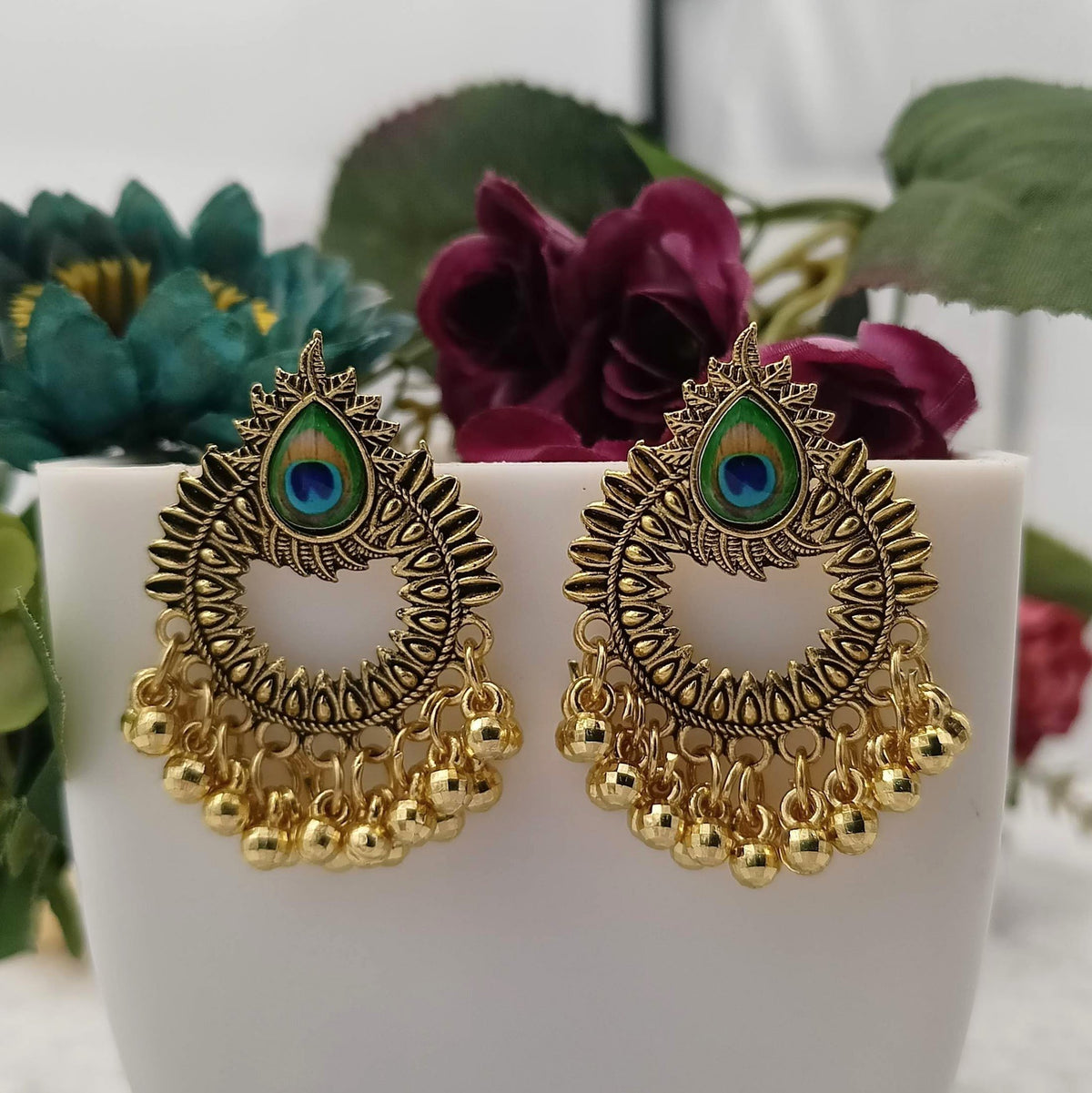 Golden Peacock Sticker Oxidised Trending Earrings