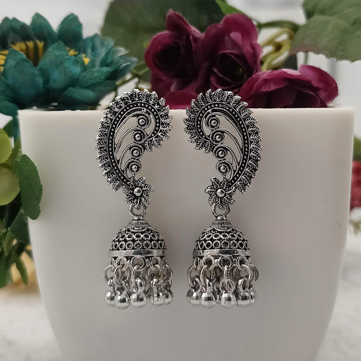 Beautiful Design Jhumka Silver Oxidised Earrings