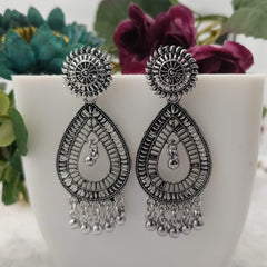 Dangle Water Drop Shape Silver Oxidised Earrings