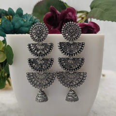 Triple Layer Chaandbali Jhumka Silver Oxidised Earrings