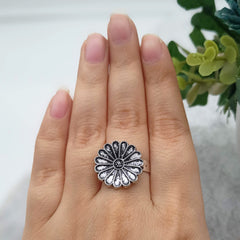 Flower Bollywood Silver Oxidised Adjustable Finger Ring