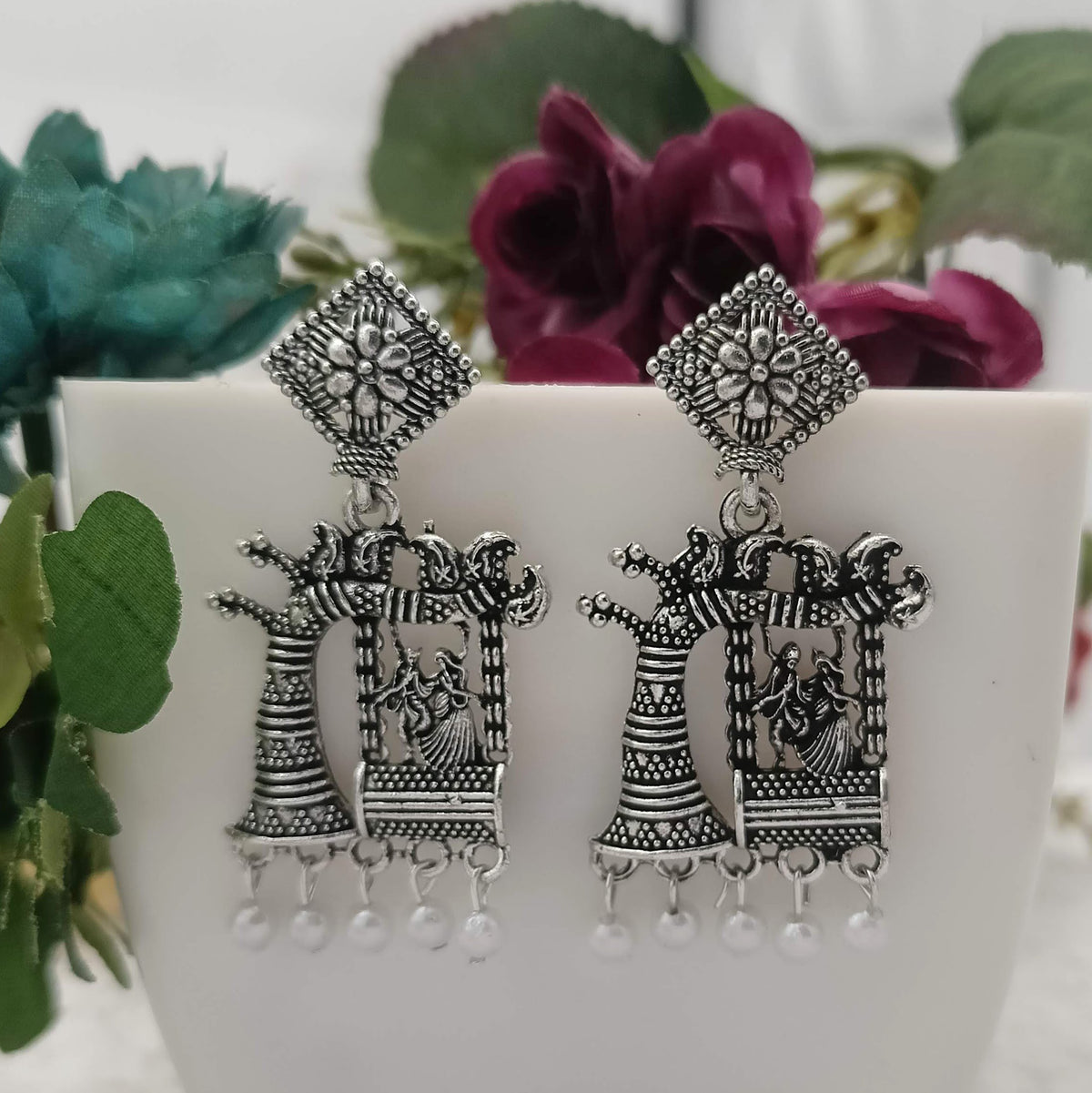 Dancing Couple Beautiful Silver Oxidised Earrings