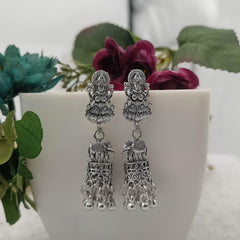 Goddess & Elephant Jhumka Silver Oxidised Earrings