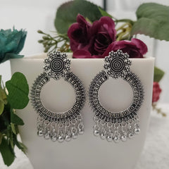 Cute Round Shape Silver Oxidised Earrings