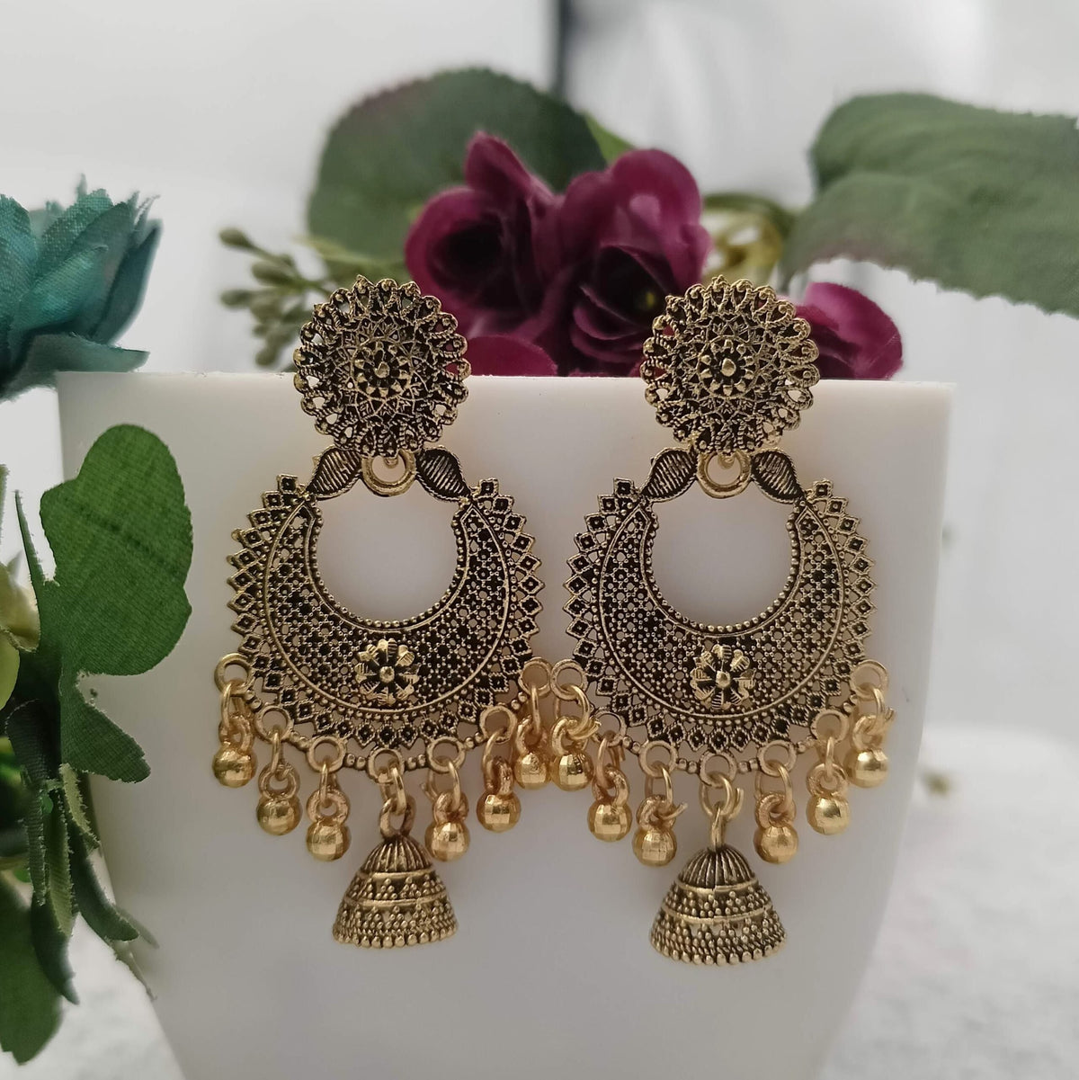 Trending Drop Jhumka Golden Oxidised Earrings