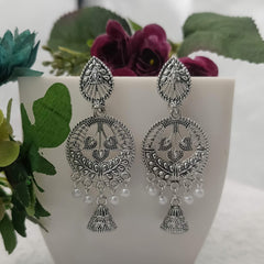 Latest Jhumka Drop White Beads Silver Oxidised Earrings