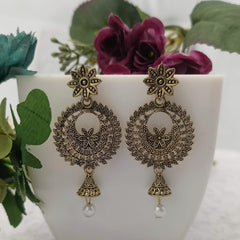 Floral Design Golden Jhumka Oxidised Earrings