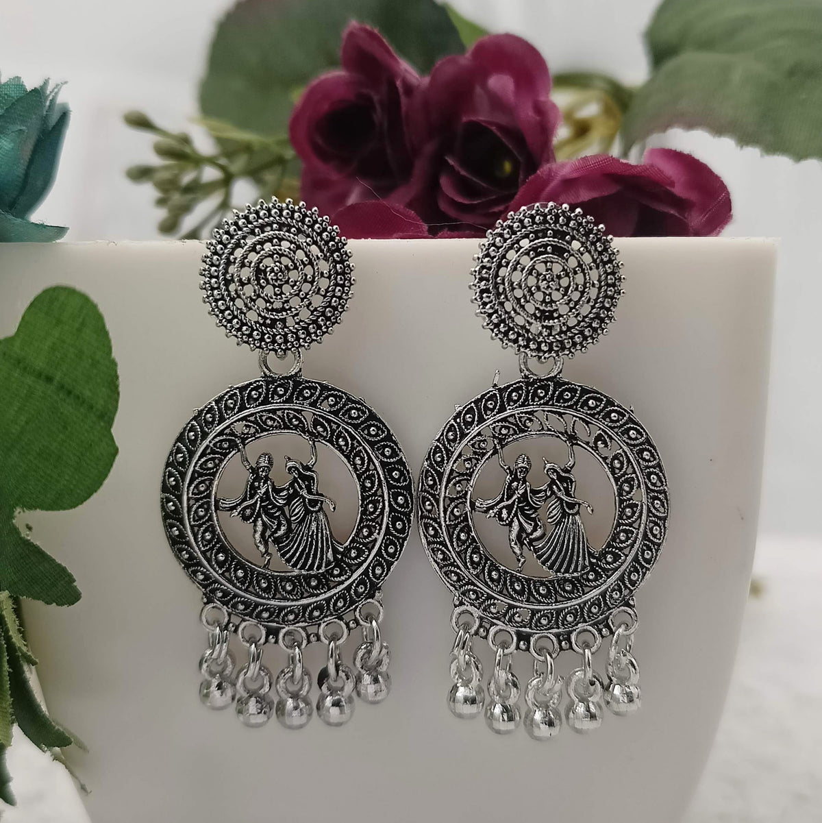 Dancing Boy & Girl Silver Oxidised Earrings