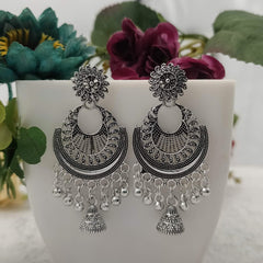 Fancy Chaandbali Jhumka Silver Oxidised Earrings