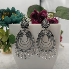 Elegant Water Drop Layers Silver Oxidised Earrings