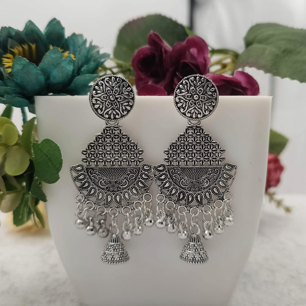 Beautiful Layered Jhumka Silver Oxidised Earrings