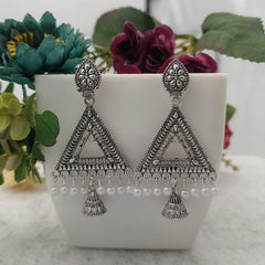 Triangle Shape Jhumka Silver Beads Oxidised Earrings