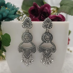 Beautiful Drop Silver Beads Oxidised Earrings