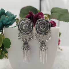 Big Round Shape Silver Oxidised Jhumka Earrings