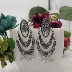 Beautiful Oval Stud Design Unique Silver Oxidised Earrings