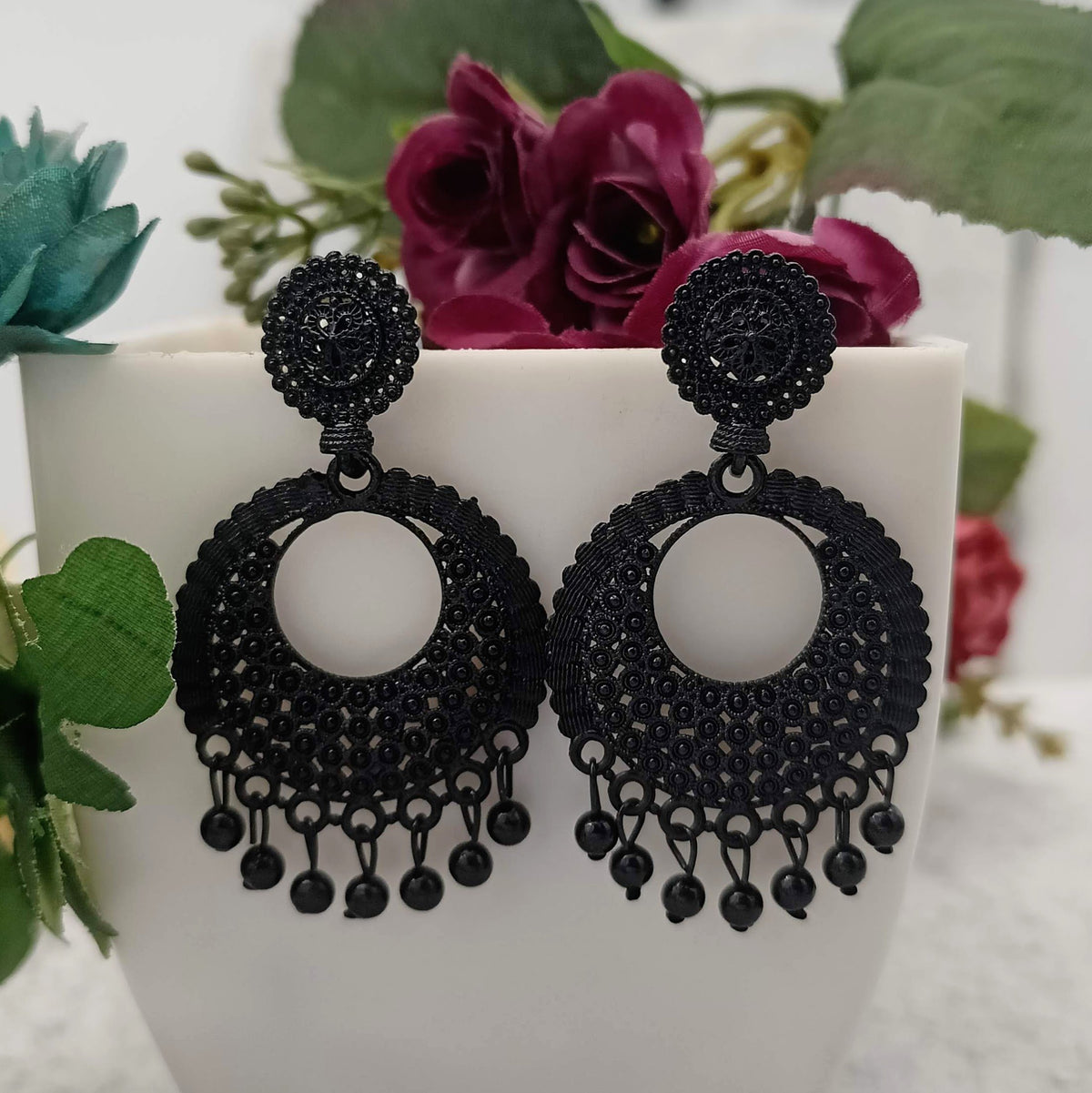 Black Fashion Beautiful Oxidised Earrings