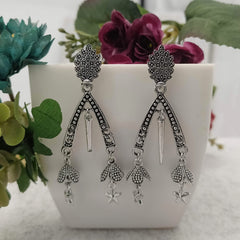 Flower Shape Double Jhumka Silver Oxidised Earrings