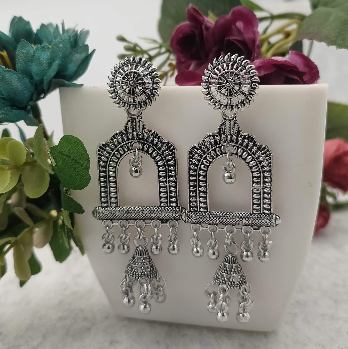 Traditional Beautiful Jhumka Silver Oxidised Trendy Earrings