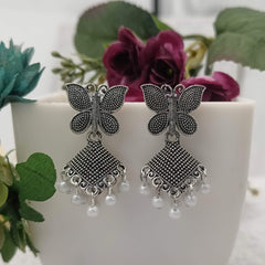 Butterfly Jhumka Silver Oxidised Trendy Earrings
