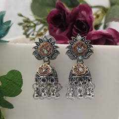 Dual Tone Jhumka Silver Oxidised Trendy Earrings